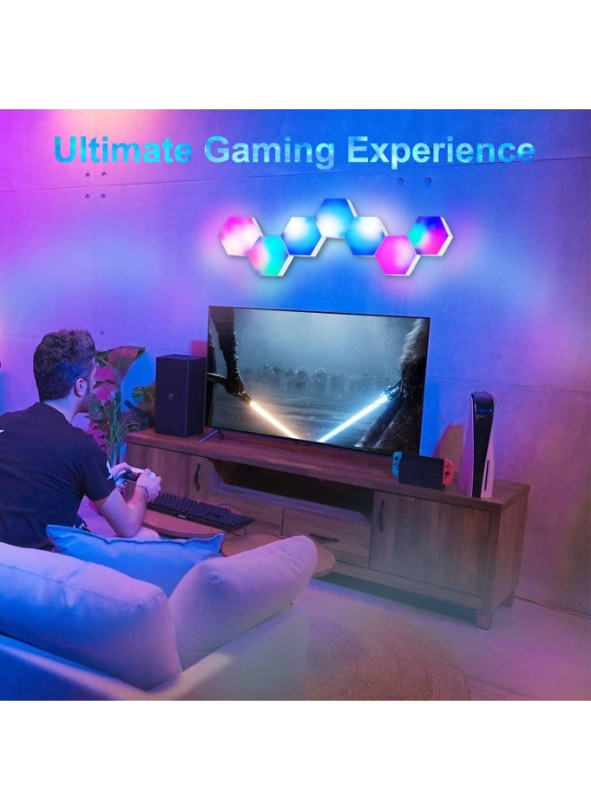 Hexagon LED Light, Smart RGB-IC Gaming LED Wall Light App and Remote Control Music Sync, Hexagon Light Panels DIY Geometric Mood Lighting for Game Room Bedroom Streaming, 15 Panels