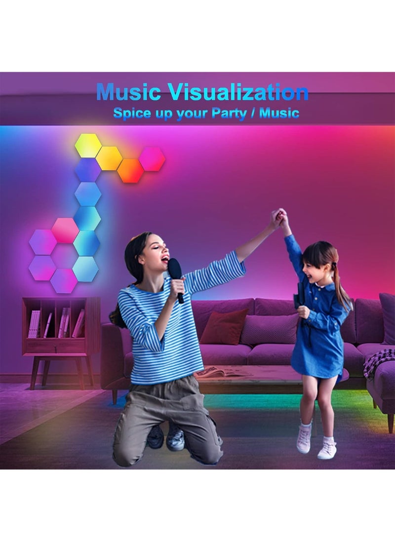 Hexagon LED Light, Smart RGB-IC Gaming LED Wall Light App and Remote Control Music Sync, Hexagon Light Panels DIY Geometric Mood Lighting for Game Room Bedroom Streaming, 15 Panels