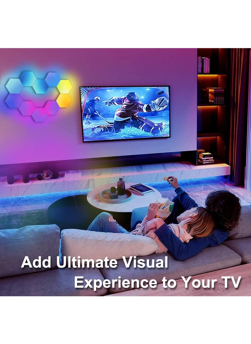 Hexagon LED Light, Smart RGB-IC Gaming LED Wall Light App and Remote Control Music Sync, Hexagon Light Panels DIY Geometric Mood Lighting for Game Room Bedroom Streaming, 15 Panels
