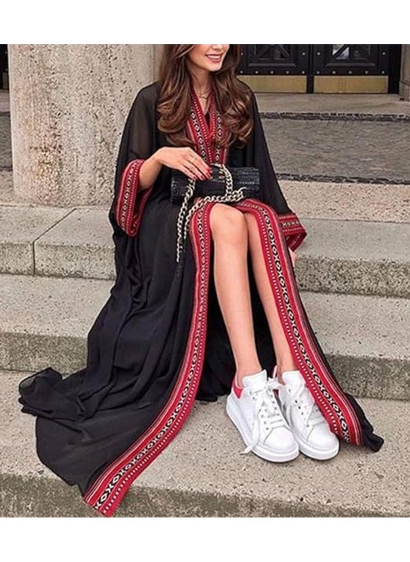 Summer Long Kaftan Bohemian Beach Kimono Swimsuit Cover Up Plus Size Dress for Women Sunscreen cardigan Length: 140cm (Black)