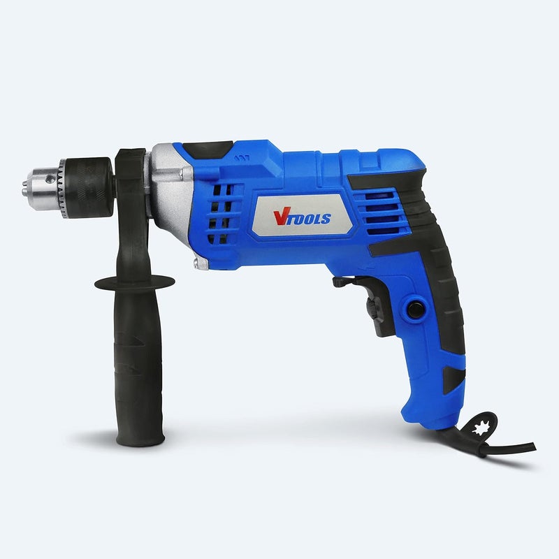 VTOOLS High Quality 1050 Watt Impact Drill With Multi-Function (Hammer And Drill), Metal Body, 360°Rotating Side Handle, Guide Ruler, And Variable Speed, Blue, Vt1207 - Image 3