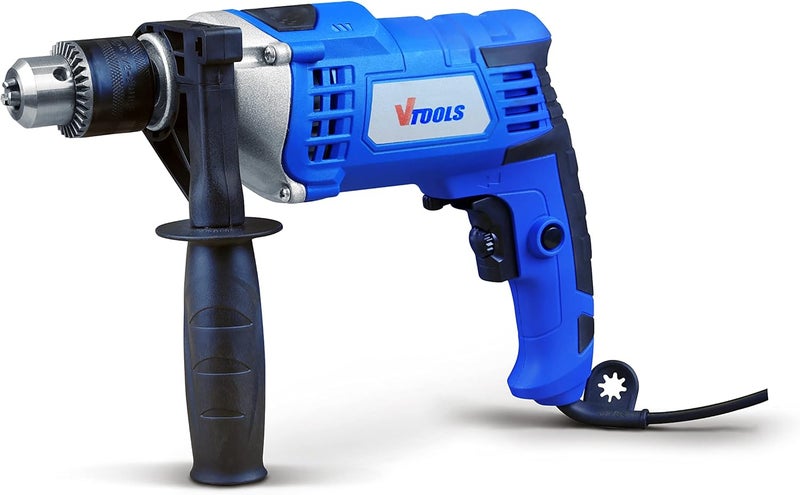 VTOOLS High Quality 1050 Watt Impact Drill With Multi-Function (Hammer And Drill), Metal Body, 360°Rotating Side Handle, Guide Ruler, And Variable Speed, Blue, Vt1207 - Image 1