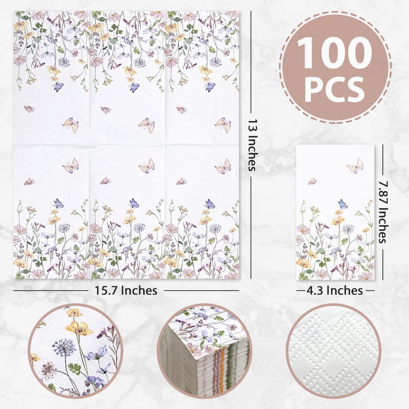 Audree 100 Pack Floral Disposable Napkins - Decorative 3-Ply Guest Napkins for Bathroom, Dinner, Wedding, Bridal Shower, Baby Shower, Birthday, and Tea Party - Image 3