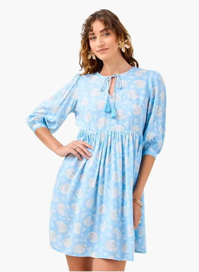 سبلاش فيڤ Printed Coverup Dress with Tie-Up Neck and 3/4 Sleeves