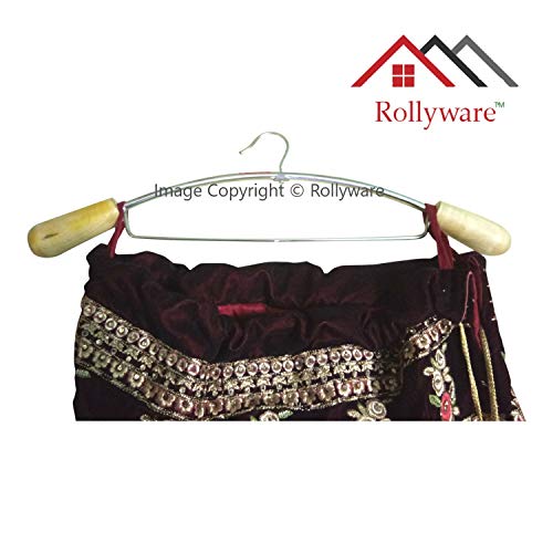 ROLLYWARE Lehenga Hanger India's First Unique Design Wooden Stainless Steel Hanger with Support - Wardrobe, Sarees, Coat, Scarfs & Other Clothes (1 Hanger only) - Image 2