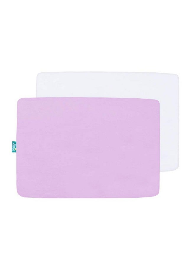 Biloban Pack And Play Sheets Fitted 2 Pack Portable Playard Sheets Ultra Soft Microfiber Pack And Play Sheets Mini Crib Sheet White & Lavender Preshrunk  - Image 1