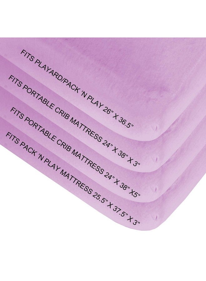 Biloban Pack And Play Sheets Fitted 2 Pack Portable Playard Sheets Ultra Soft Microfiber Pack And Play Sheets Mini Crib Sheet White & Lavender Preshrunk  - Image 4