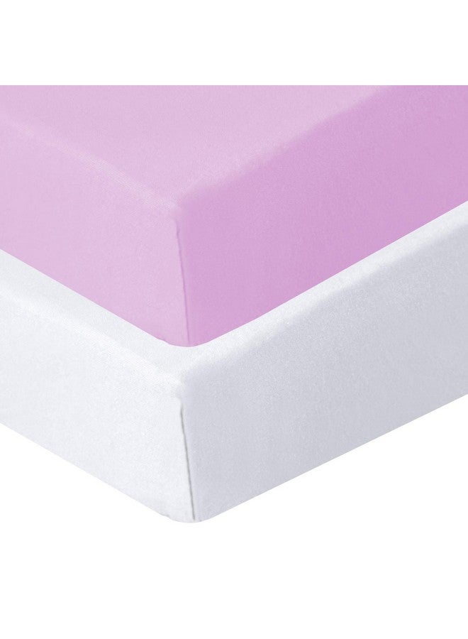 Biloban Pack And Play Sheets Fitted 2 Pack Portable Playard Sheets Ultra Soft Microfiber Pack And Play Sheets Mini Crib Sheet White & Lavender Preshrunk  - Image 5