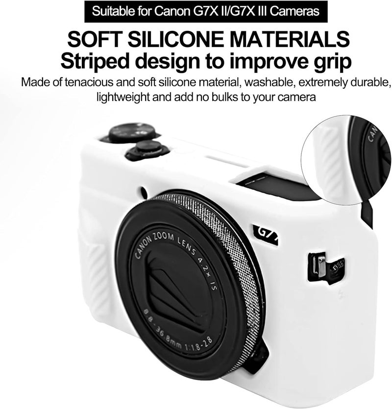 Easy Hood G7X2 Case, Camera Case for Canon G7 X Mark II, Soft Silicone Protective Cover with Removable Lens Cover for Powershot G7X Mark II DSLR Camera White uncovered Market need oriented construction - Image 2