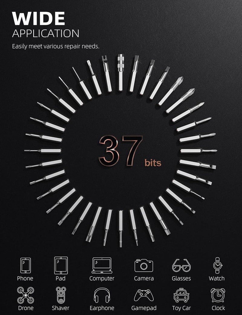IfU Mini Electric Screwdriver, 42 in 1 Precision Screwdriver Set – Small Cordless Power Screwdriver with LED Light & 37 Magnetic Bits, Repair Tool for Phone Laptop Camera Watch Computer - Image 2