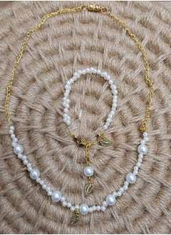 Artificial pearl necklace and bracelet set for women