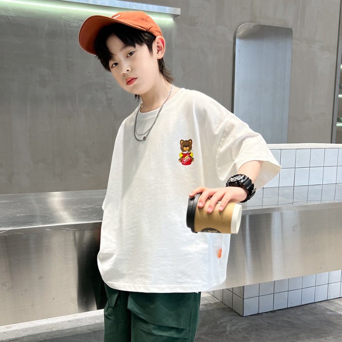 Boys' Pure Cotton Short-Sleeved T-Shirt Summer Wear 2026 New Style Kidsren'S Summer Style Boys' Sports Tops Trendy - Image 1