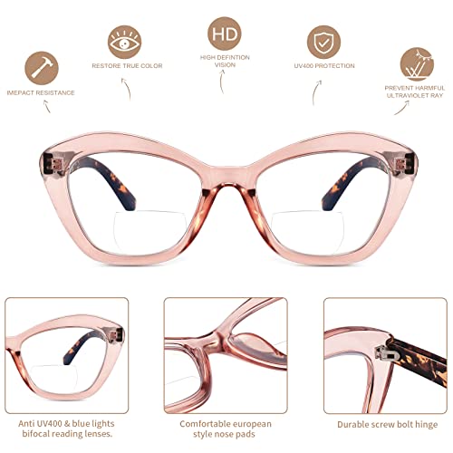 LKEYE Bifocal Reading Glasses for Women Blue Light Blocking Computer Reader With Clear Top Oversized Cat Eye Frame No Line Large Stylish ladies Eyeglasses 3Pack +2.00 - Image 4