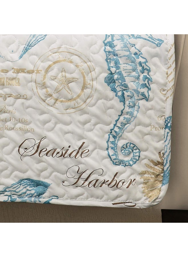 Lush Decor Lush Decor Harbor Life Furniture Protector Couch Cover 116 W x 75 L Blue  Taupe  Quilted Coastal Couch Cover  Nautical Furnishings  Pet Sofa Covers  Furniture Covers For Sofa  Loveseat  - Image 2