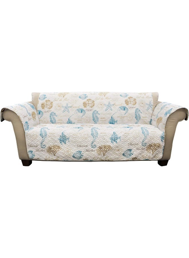 Lush Decor Lush Decor Harbor Life Furniture Protector Couch Cover 116 W x 75 L Blue  Taupe  Quilted Coastal Couch Cover  Nautical Furnishings  Pet Sofa Covers  Furniture Covers For Sofa  Loveseat  - Image 5