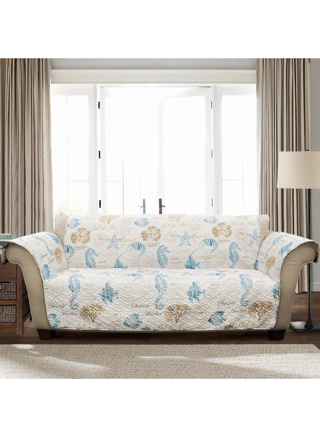 Lush Decor Lush Decor Harbor Life Furniture Protector Couch Cover 116 W x 75 L Blue  Taupe  Quilted Coastal Couch Cover  Nautical Furnishings  Pet Sofa Covers  Furniture Covers For Sofa  Loveseat  - Image 3