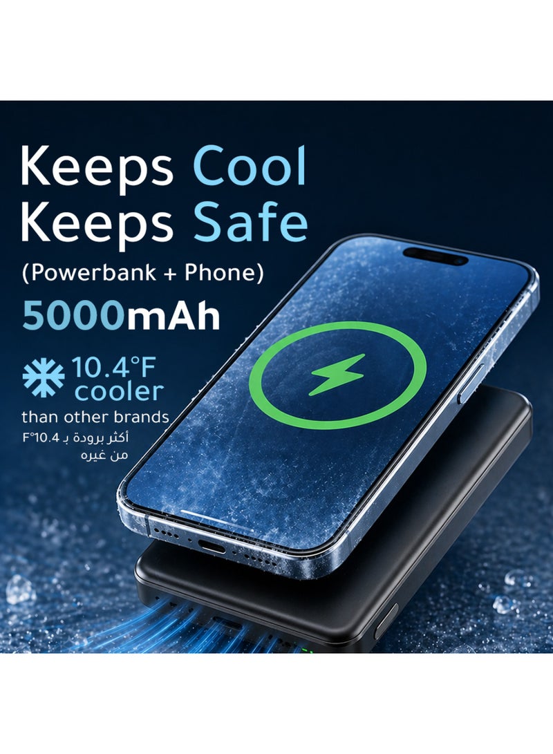 اي اس ار ESR بطارية شحن ماج سيف متنقلة 5000mAh (Qi2 معتمد) شحن لاسلكي سريع 15 واط، مع مسند قابل للطي، شاحن MagSlim بقوة 20 واط، أسود 5000 mAh - Image 3