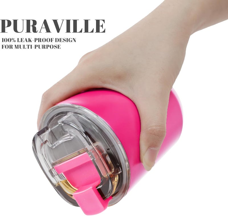 Puraville أكواب بورافيل المعزولة بغطاء، كوب قهوة للسفر سعة 10 أونصات من الفولاذ المقاوم للصدأ، كوب مفرغ، كوب قهوة مزدوج الجدران قابل لإعادة الاستخدام ومقاوم للتسرب للمشروبات الباردة والساخنة، فوشيا - Image 5