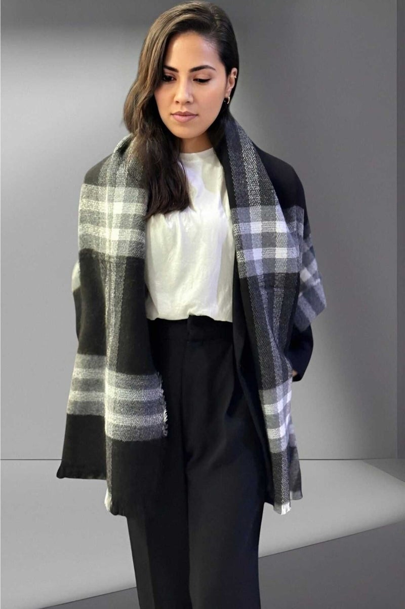 Tezzgelsin Women's Soft Textured Black Plaid Patterned Shoulder Shawl Scarf (70CM x 180CM)  - Image 4