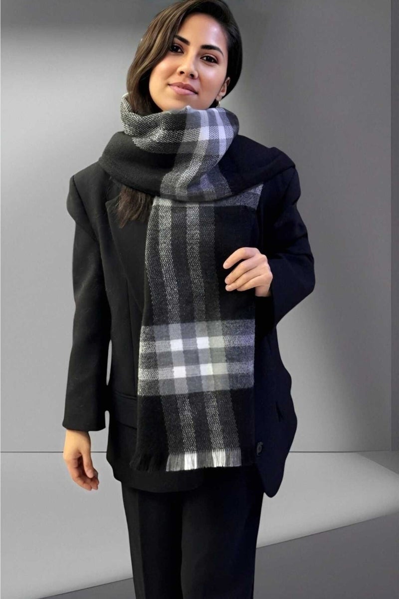 Tezzgelsin Women's Soft Textured Black Plaid Patterned Shoulder Shawl Scarf (70CM x 180CM)  - Image 5