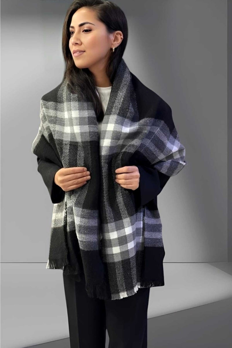 Tezzgelsin Women's Soft Textured Black Plaid Patterned Shoulder Shawl Scarf (70CM x 180CM)  - Image 3