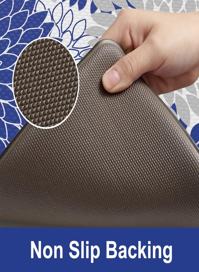Collive Anti Fatigue Kitchen Mat 2PCS,Boho Floral Kitchen Rugs Non Slip Rubber Backing,Waterproof Farmhouse Kitchen Mat for Floor,Cushioned Standing Mat for Office,Laundry,Sink,Desk,Multi Cyan - Image 4