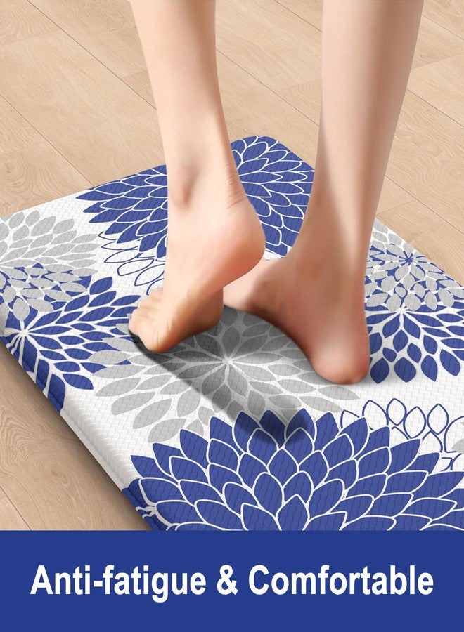 Collive Anti Fatigue Kitchen Mat 2PCS,Boho Floral Kitchen Rugs Non Slip Rubber Backing,Waterproof Farmhouse Kitchen Mat for Floor,Cushioned Standing Mat for Office,Laundry,Sink,Desk,Multi Cyan - Image 2