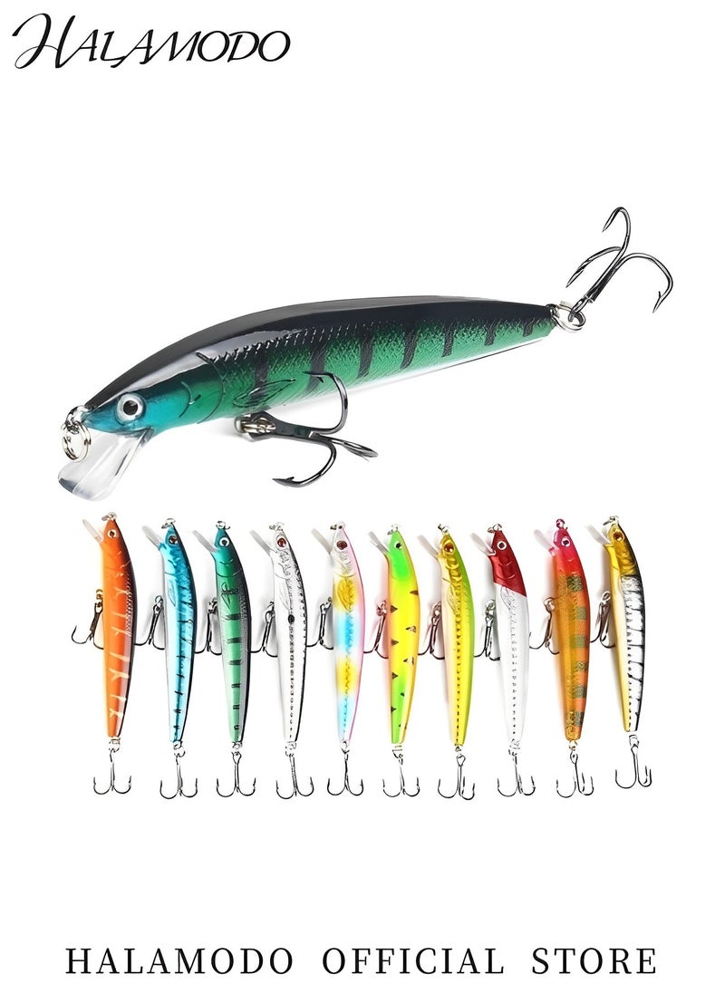 HALAMODO 10PCS Fishing Lures Hard Bait with Hooks 3D Minnow Crankbait Life-Like Swimbait Bass Trout Baits Kit Slender Jerbait Flash Fishing Lure for Saltwater & Freshwater  - Image 2