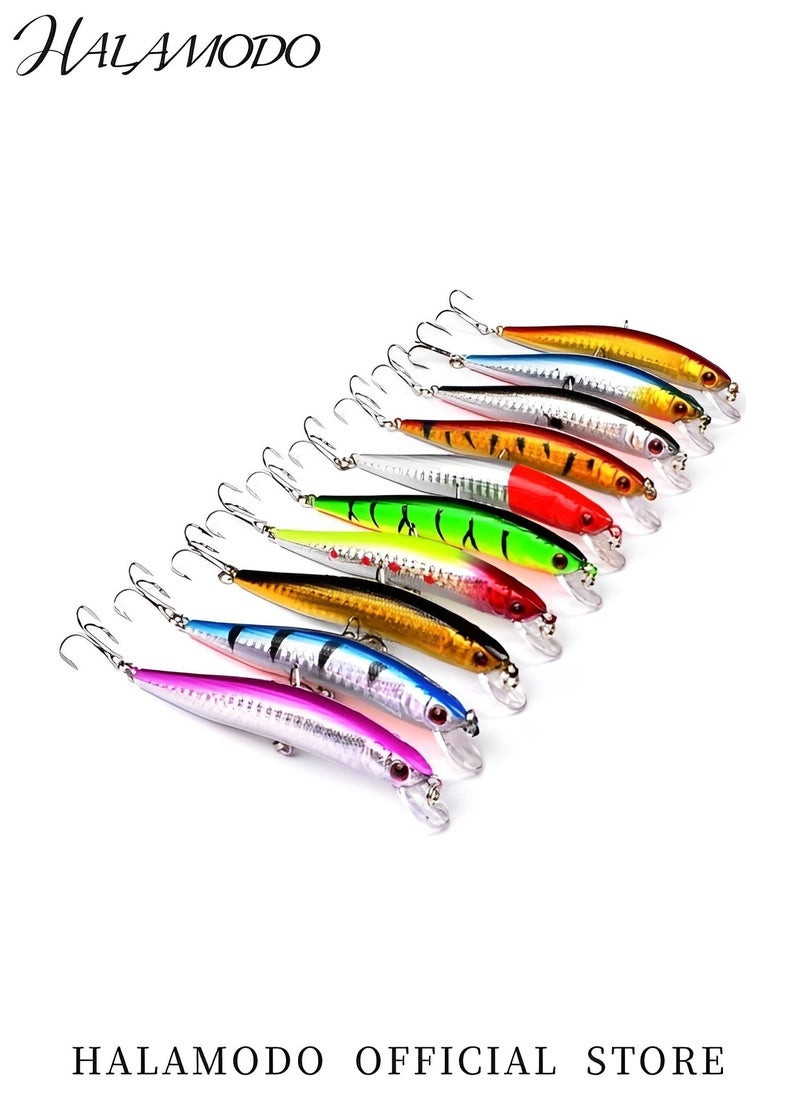 HALAMODO 10PCS Fishing Lures Hard Bait with Hooks 3D Minnow Crankbait Life-Like Swimbait Bass Trout Baits Kit Slender Jerbait Flash Fishing Lure for Saltwater & Freshwater  - Image 3