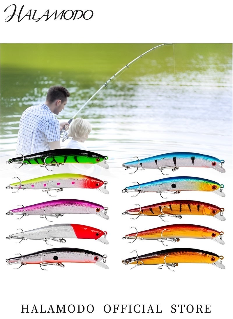 HALAMODO 10PCS Fishing Lures Hard Bait with Hooks 3D Minnow Crankbait Life-Like Swimbait Bass Trout Baits Kit Slender Jerbait Flash Fishing Lure for Saltwater & Freshwater  - Image 5