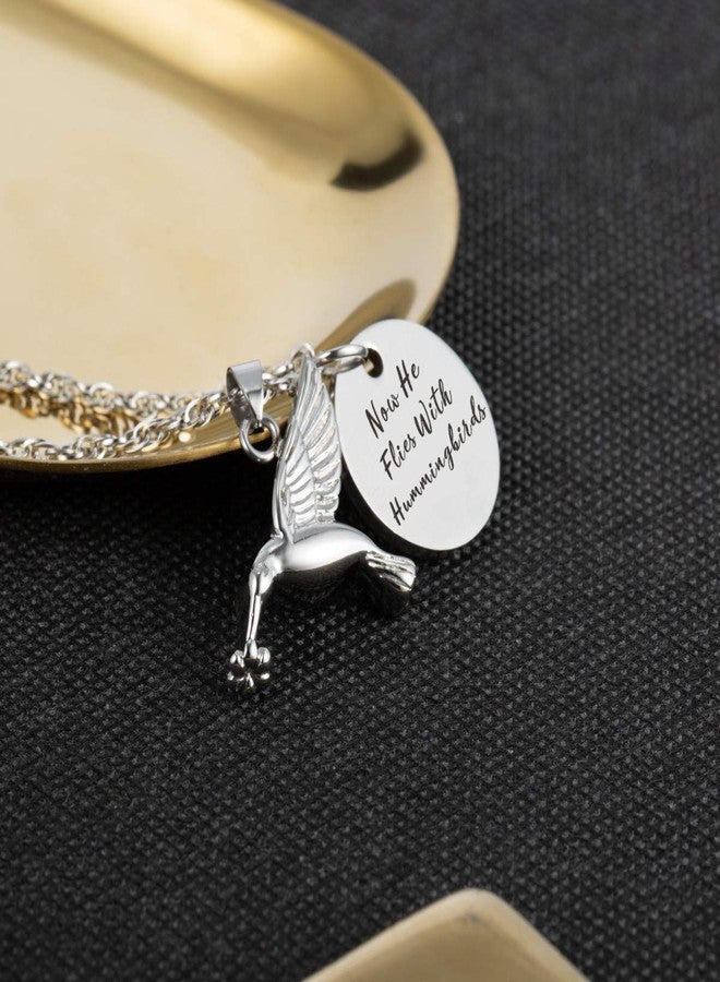 Gredstar Now He Flies With Hummingbirds Urn Necklace Cremation Jewelry Stainless Steel Memorial Pendant for Ashes - Image 2