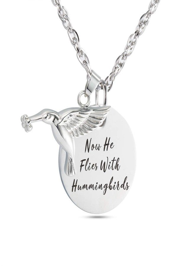 Gredstar Now He Flies With Hummingbirds Urn Necklace Cremation Jewelry Stainless Steel Memorial Pendant for Ashes - Image 1