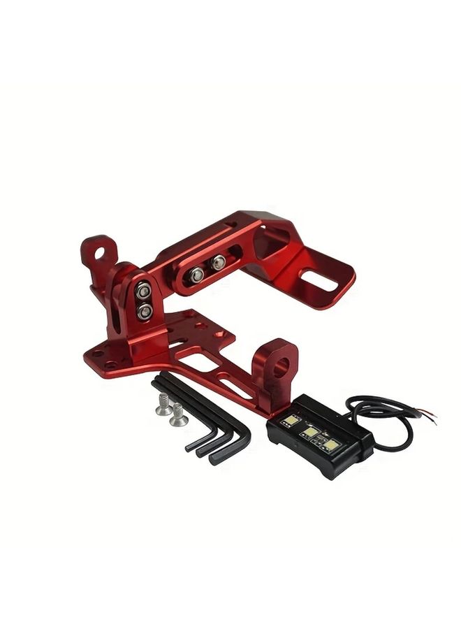 1 Set CNC Aluminum Alloy Motorcycle License Plate Holder Stretchable Durable Polished Finish High Strength Frame Modification Black With Light - Image 1