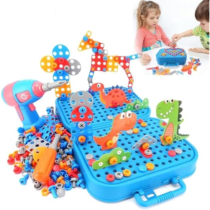 KIDS SCREWDRIVER TOY SET，351PCS DESIGN AND DRILL MONTESSORI STEM TOYS，DINOSAUR TOY ELECTRIC DRILL WITH TOOL BOX FOR BOYS 4 5 6 7 8 YEARS OLD，TODDLER TOOL SET KIDS WORKBENCH PLAYSET - Image 2