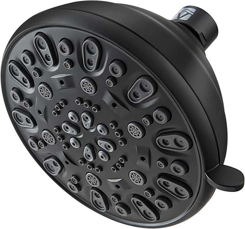 VMASSTONE High Pressure Shower Head 4.7" Rain Fixed Showerhead 7-Spray Setting with Adjustable Brass Swivel Ball Joint - Excellent Replacement for Your Bath Shower Head (FM-001 Matte Black) - Image 1