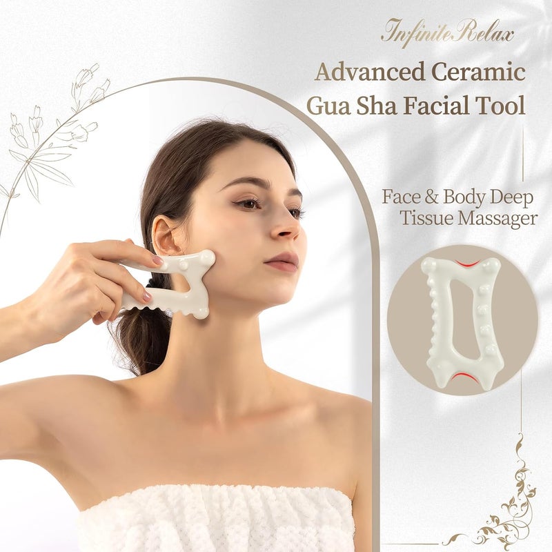InfiniteRelax Ceramic Body Gua Sha Tool, Advanced Face&Body Gua Sha Massage Tools Skin Care for Mother Women Men, Korean 괄사 Gua Sha Facial Tools (Dual Row of Massage) - Image 4