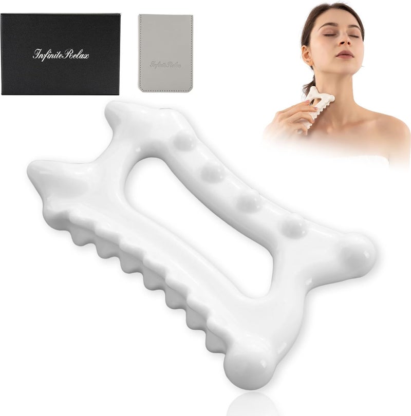 InfiniteRelax Ceramic Body Gua Sha Tool, Advanced Face&Body Gua Sha Massage Tools Skin Care for Mother Women Men, Korean 괄사 Gua Sha Facial Tools (Dual Row of Massage) - Image 1
