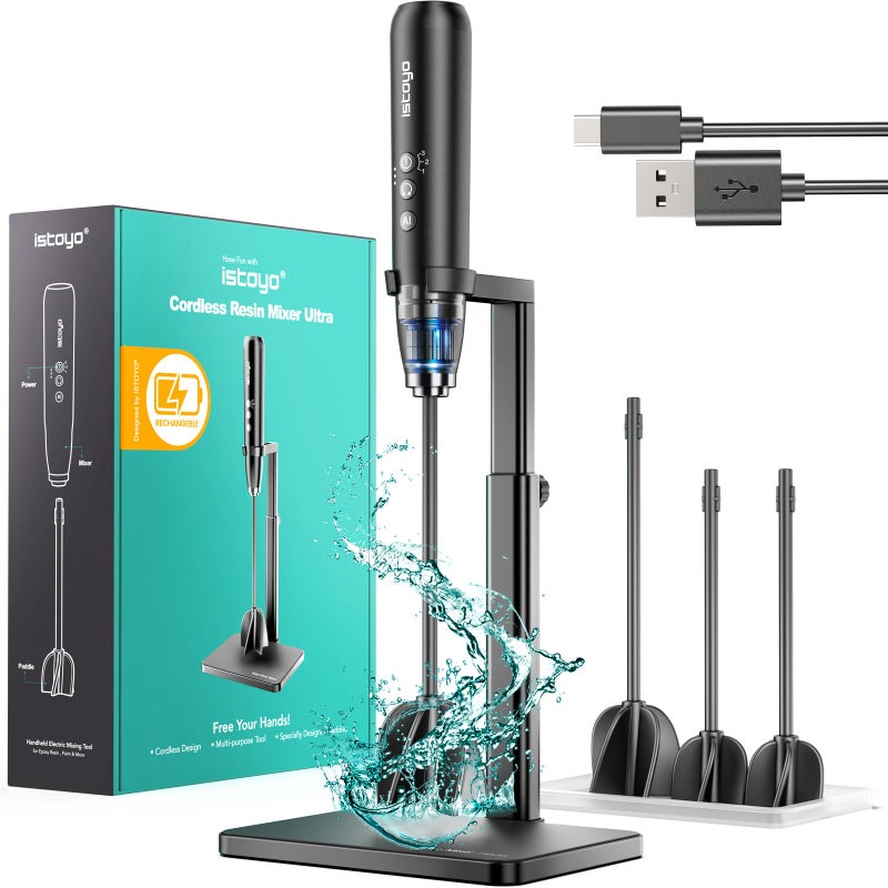 خلاط الراتنج القابل لإعادة الشحن ISTOYO مع ترقية فائقة 3 سرعات تحكم خلاط الإيبوكسي مع وضع الذكاء الاصطناعي خلاط الراتنج خلاط الراتنج لقوالب الراتنج الحرف اليدوية DIY 4 مجاذيف متضمنة