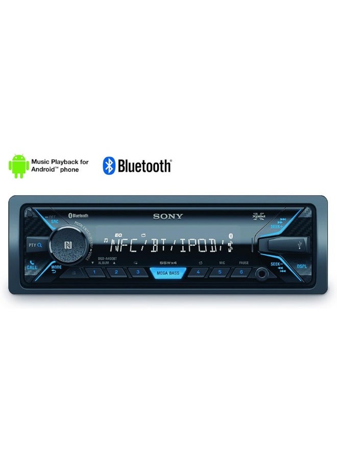 سوني - راديو سيارة سوني DSX-A416BT مع بلوتوث مزدوج، NFC، وصلة USB وAUX والتحكم في Apple iPod/iPhone، 35000 لون وسماعات بدون استخدام اليدين - Image 1