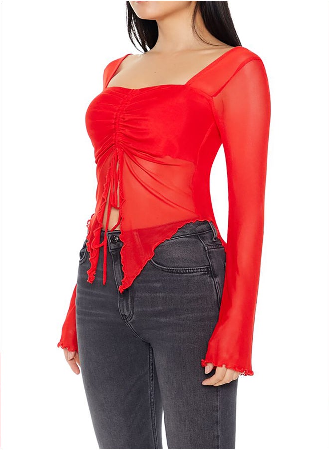 Sheer Split-Hem Top