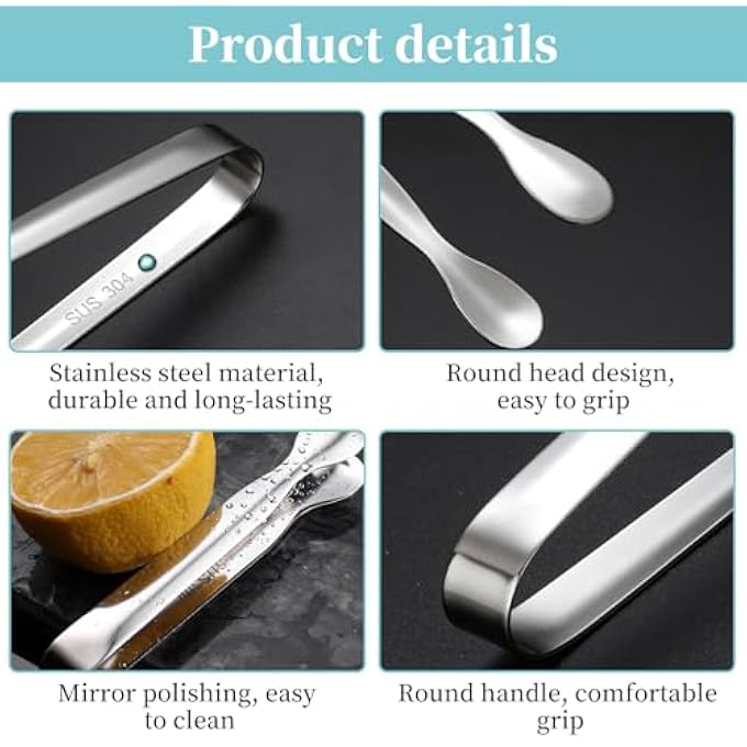 nalaina 4Pack Stainless Steel Sugar Tongs Ice Tongs Mini Kitchen Tongs For Coffee Bar Tea Party Appetizers Durable Rust Resistant 11Cm - Image 3