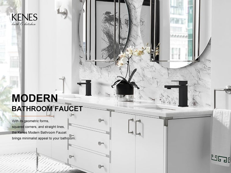 KENES Matte Black Single Handle Bathroom Sink Faucet, Stainless Steel Vanity Faucet for Bathroom Sink, with Pop Up Drain Stopper & Water Supply Hoses LJ-9031-2 - Image 2