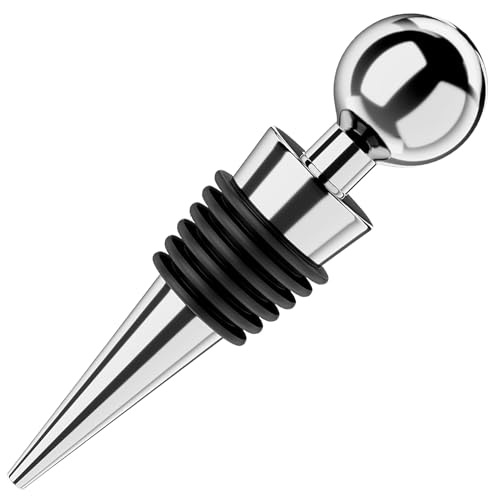 ERZA Wine and Beverage Bottle Stoppers with Grip Top, Wine Saver, Reusable Corks, Silicone Vacuum Wine Stopper for Bar, Keep Wine Fresh Suitable for Standard Bottle Holiday Party, Silver, Pack of 1 - Image 1