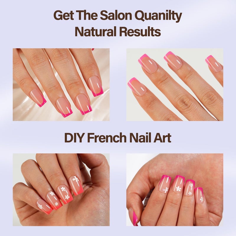 Misssix XBASICTIPS French Tip Press On Nails, 150Pcs Pink Press On Nails Short Square, French Soft Gel Nail Tips, Pre-shaped No Need to File 3 in 1 Tips, Fake Nails for Nail Art DIY Designs 15 Sizes - Image 5