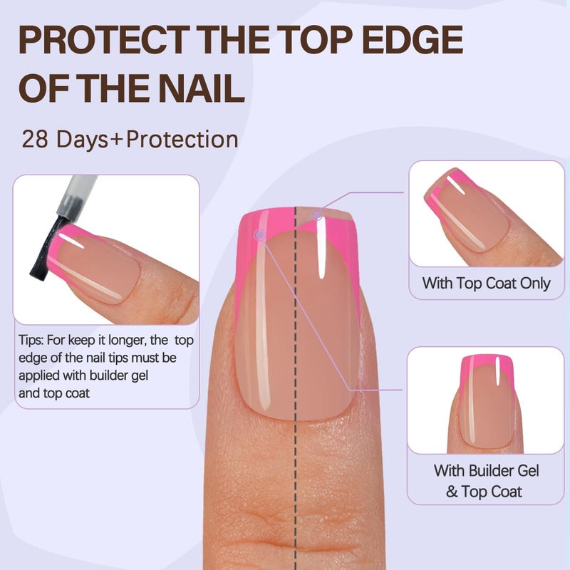 Misssix XBASICTIPS French Tip Press On Nails, 150Pcs Pink Press On Nails Short Square, French Soft Gel Nail Tips, Pre-shaped No Need to File 3 in 1 Tips, Fake Nails for Nail Art DIY Designs 15 Sizes - Image 4