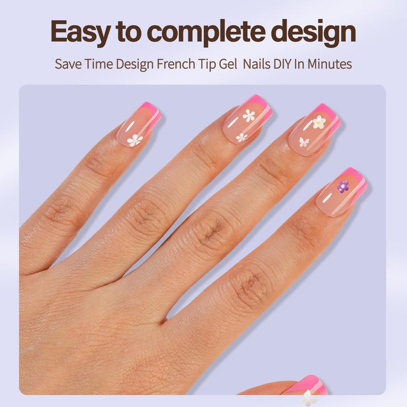 Misssix XBASICTIPS French Tip Press On Nails, 150Pcs Pink Press On Nails Short Square, French Soft Gel Nail Tips, Pre-shaped No Need to File 3 in 1 Tips, Fake Nails for Nail Art DIY Designs 15 Sizes - Image 2