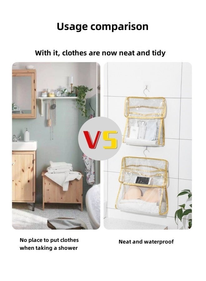Bathroom Storage Bag Transparent Toilet Storage Bag Dormitory Bath Bag Bathroom Waterproof Hanging Bag PVC Storage Bag Bathroom Waterproof Hanging Bag Hanging Storage Bag with Mobile Phone Interlayer Can Be Used for Bathroom Dormitory Travel Carrying (White) - Image 5
