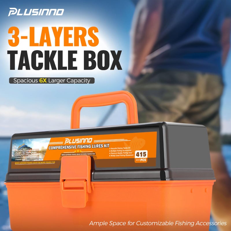 PLUSINNO Large 3 Layers Tackle Box with Tackle Included, 415Pcs Fishing Lures Kit Contains Pliers, Crankbait, Hooks, Weights & Accessories, Comprehensive Bait Lure Gear Gifts for Men Bass Freshwater - Image 2