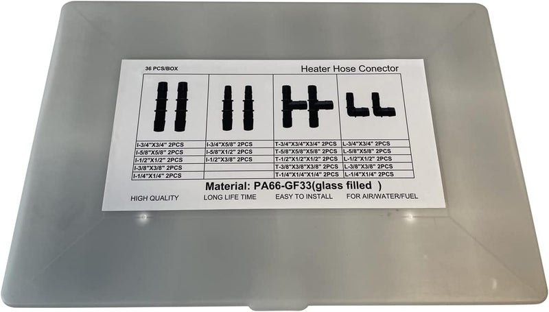 KDP Heater Hose Connector Assortment Kit - 36 PCS Nylon Barbed Fittings for Air, Water, and Fuel - Image 2