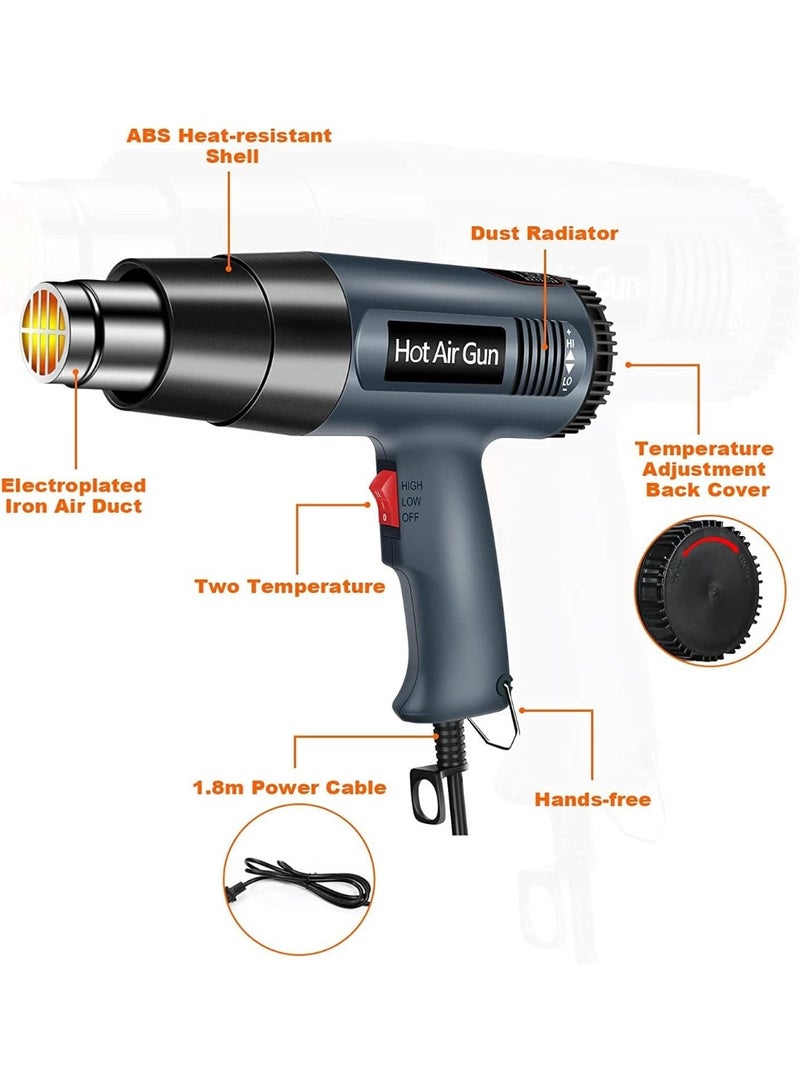 0TO1 TECH 2000W Heat Gun, Heavy Duty Hot Air Gun Kit with 5 Nozzles-1.5s Fast Heating,Stepless Temperature Adjustment 50℃ to 600℃, Heat Gun Tool for Shrink Tubing,crafting,Wood Markers - Image 2